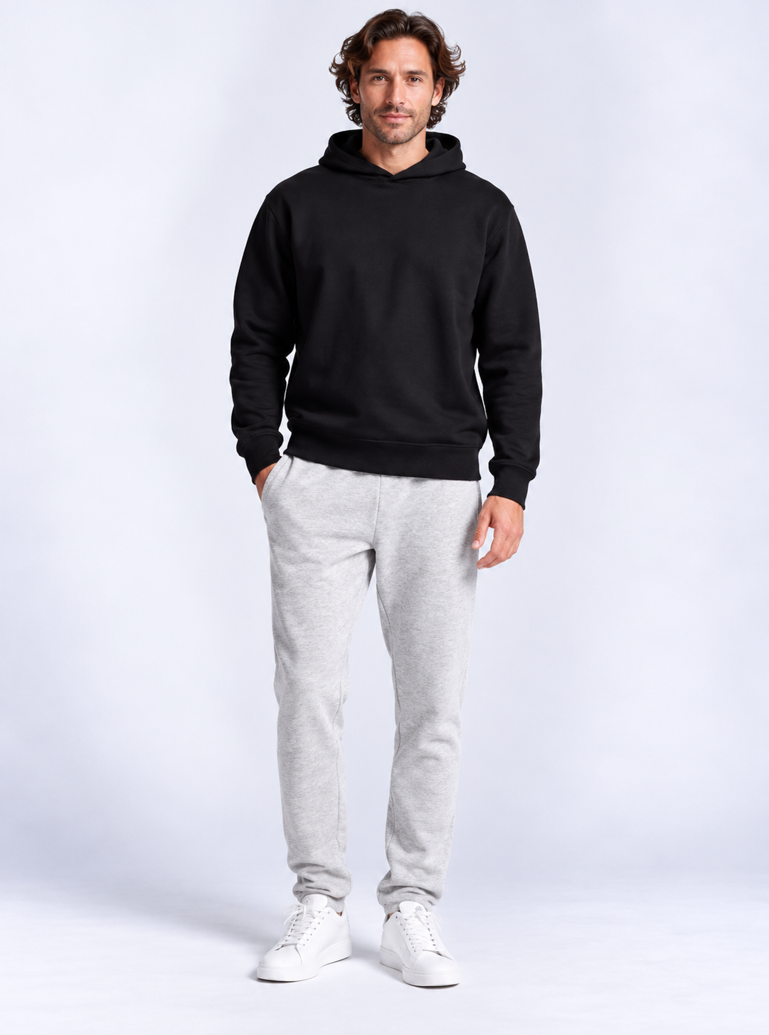 Men's Travel Set in Black Hoodie & Grey Melange Sweatpants - Denver